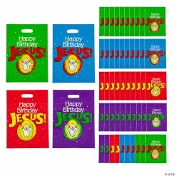 New 💯 12 1/2" x 17" Bulk Happy 🥳 Birthday Jesus Plastic Goody Bags - 50 Pc. 👏
