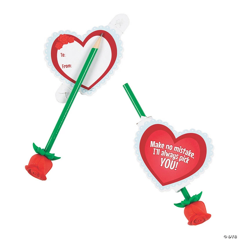 Hot Sale π Pencil with Rose Pencil Top Eraser & Valentine's Day Cards - 24 Pc. β€οΈ - Image 2