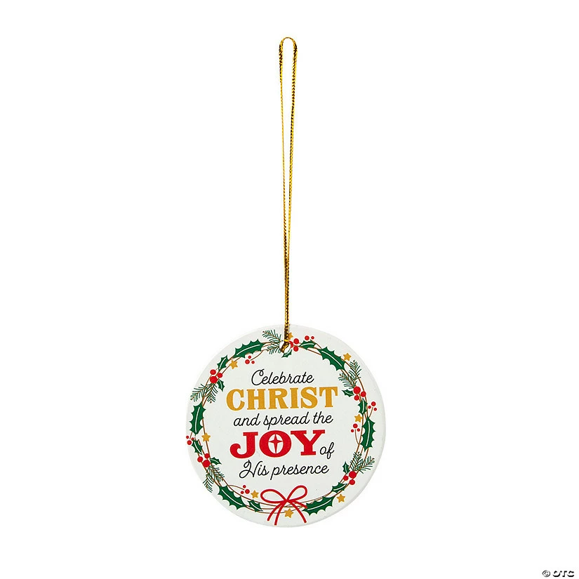 Wholesale ๐ Joy of Christ Holly Wreath Ceramic ๐ Christmas Ornaments - 12 Pc. ๐ - Image 2