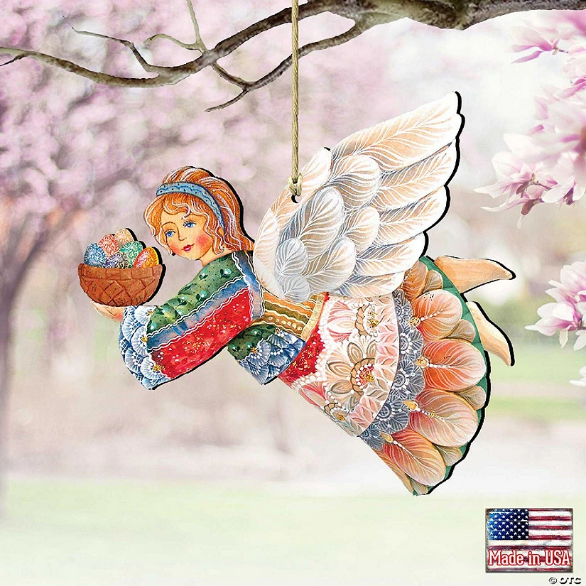 Budget ๐ฅ Designocracy Flying Easter Angel Wooden Ornaments Set of 2 Easter Spring Decor ๐ - Image 2