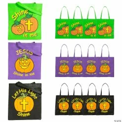 Brand new 💯 15" x 15" Large Nonwoven Glow-in-the-Dark Christian Pumpkin Tote Bags - 12 Pc. ⭐