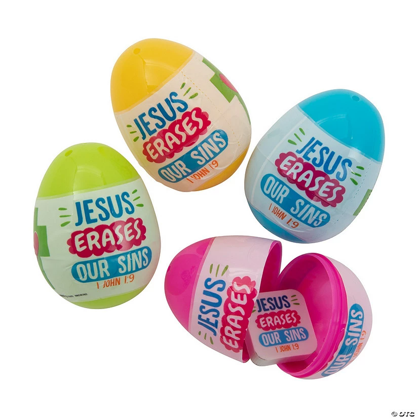 Best Sale โ๏ธ 2 1/2" Jesus Erases Our Sins Eraser-Filled Plastic Easter Eggs - 24 Pc. ๐