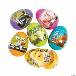New ๐งจ 2 1/2" Religious Farm Animal Sticker-Filled Plastic Easter Eggs - 24 Pc. ๐