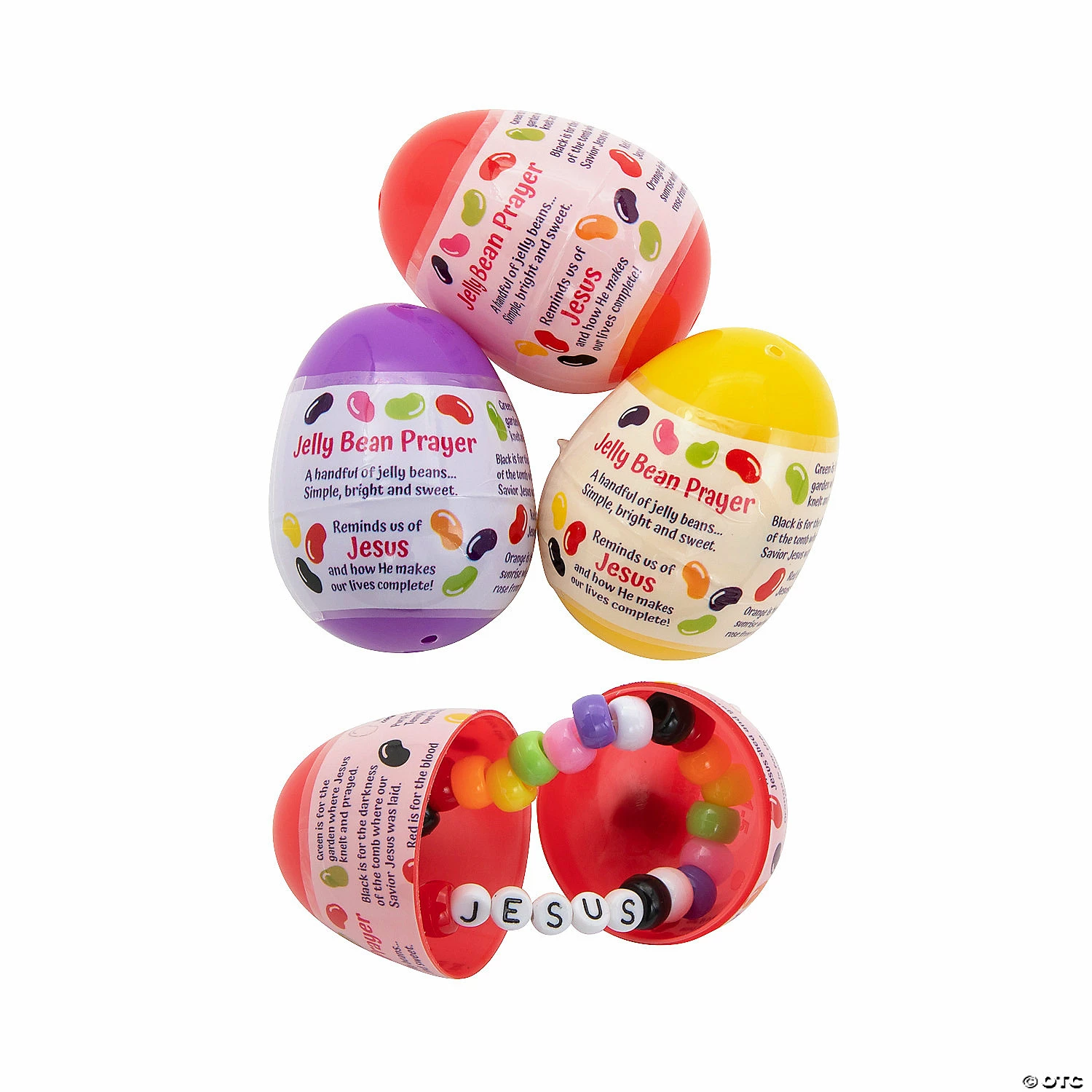New 👏 2 1/4" Jelly Bean Prayer Bracelet-Filled Plastic Easter Eggs - 24 Pc. 🎉