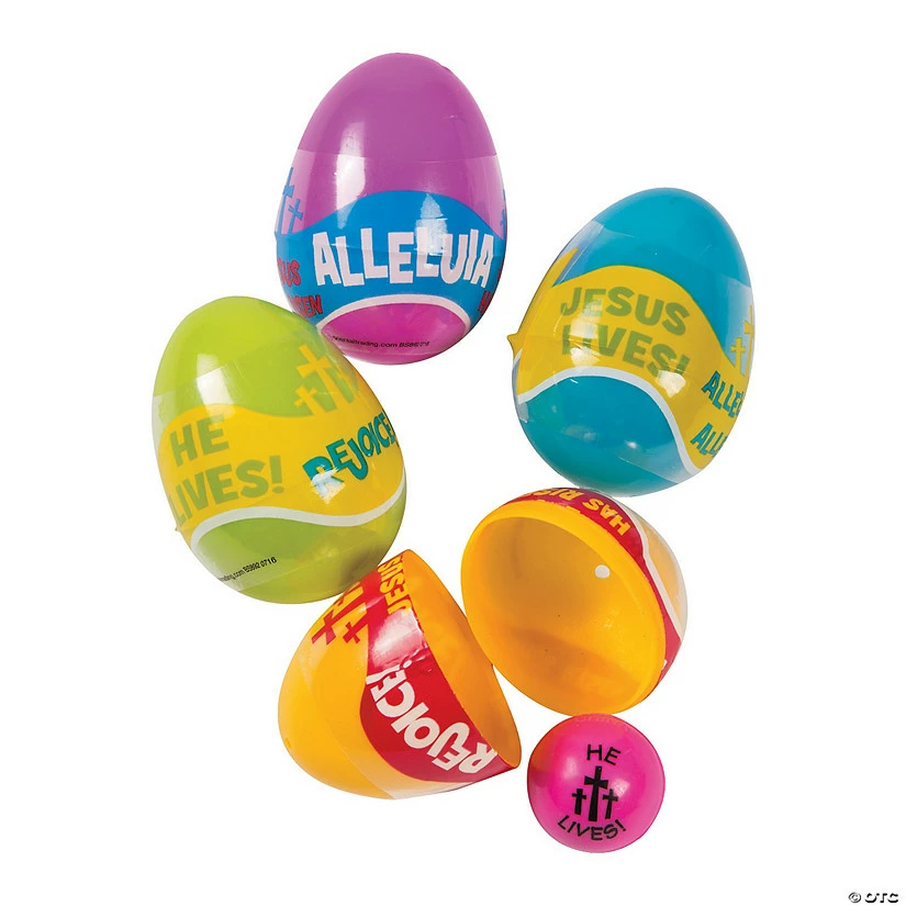 Hot Sale ๐งจ 2 1/4" Religious Phrases Bouncing Ball-Filled Plastic Easter Eggs - 24 Pc. ๐