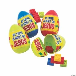 Cheapest 😍 3" Built on Jesus Color Brick-Filled Plastic Easter Eggs - 12 Pc. 😀