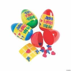 Cheapest 👍 3" Religious Tic-Tac-Toe Game-Filled Plastic Easter Eggs - 12 Pc. 🎉