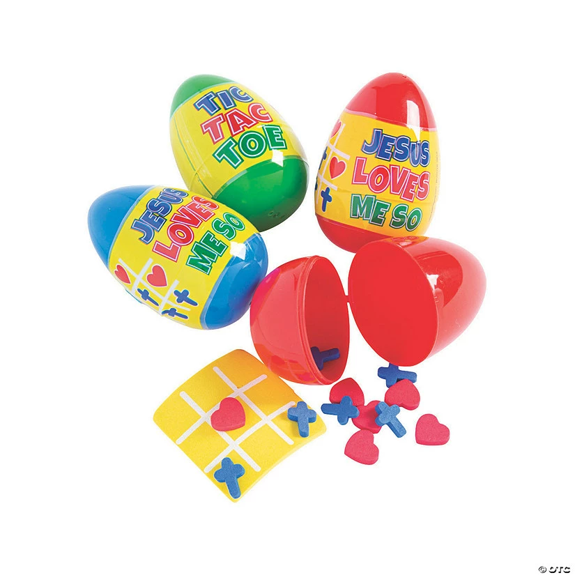Cheapest ๐ 3" Religious Tic-Tac-Toe Game-Filled Plastic Easter Eggs - 12 Pc. ๐