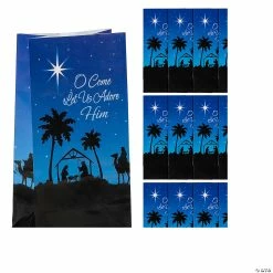 Buy 😍 5" x 3 1/4" x 10" Small Nativity Silhouette Paper Treat Bags - 12 Pc. 🤩