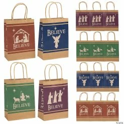 Buy ✨ 6 1/2" x 3 1/2" x 9" Medium Nativity Silhouette Kraft Paper Gift Bags - 12 Pc. 🛒