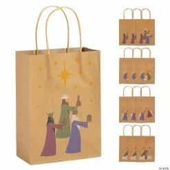 Coupon 💯 6 1/2" x 9" Medium Brown Nativity Scene Kraft Paper Gift Bags - 12 Pc. 😉