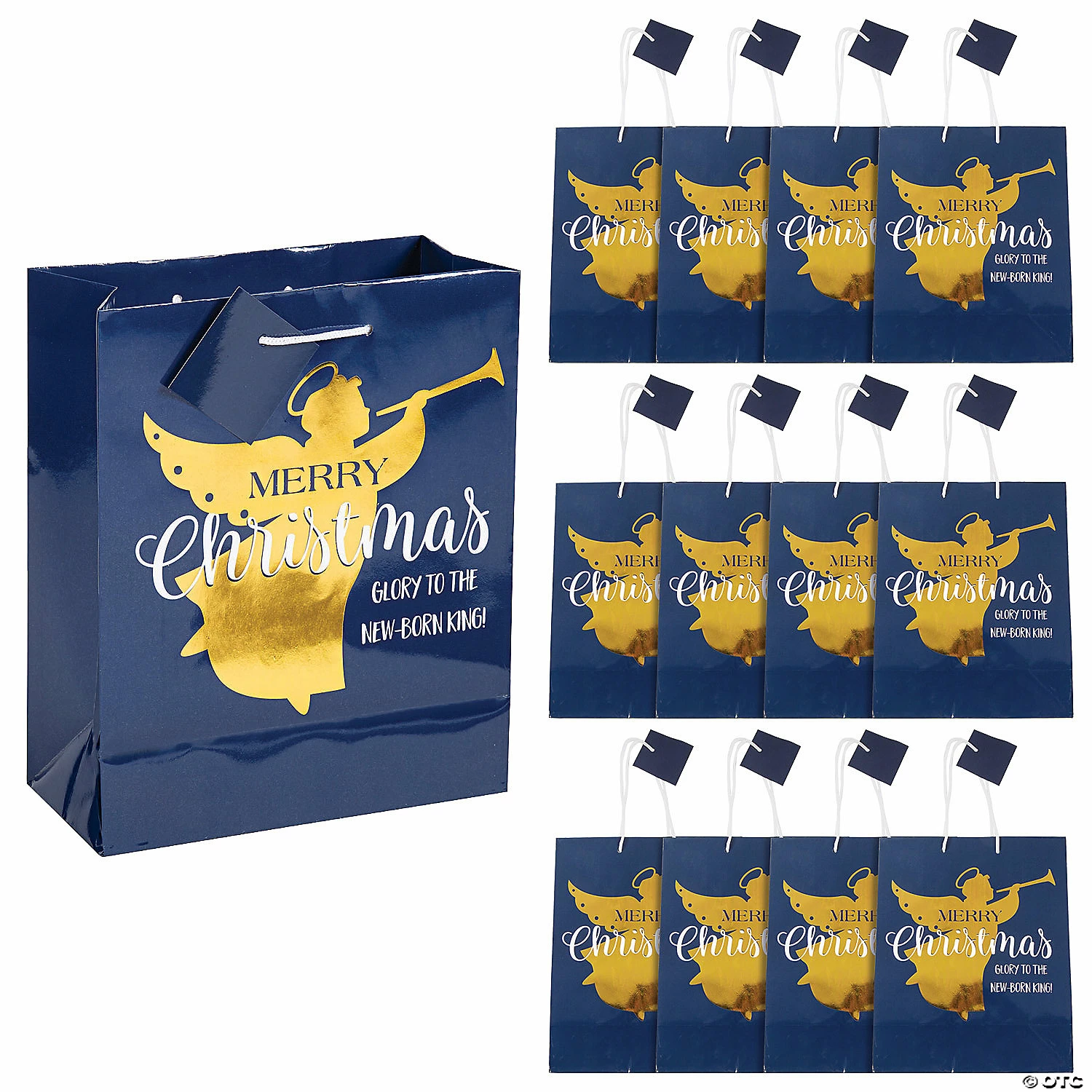 Top 10 π 7 1/2" x 9" Medium Gold Foil Angel Paper Gift Bags with Tags - 12 Pc. π
