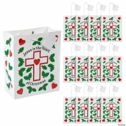 Hot Sale ⌛ 7 1/4" x 3 1/3" x 9" Medium Jesus is the Heart of 🎄 Christmas Paper Gift Bags - 12 Pc. ⌛