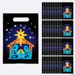 Wholesale ⌛ 7" x 9 1/2" Bulk Medium Neon Nativity Plastic Goody Bags - 50 Pc. 🛒