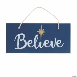 Budget ⌛ Believe North Star Blue Wood ❄ Christmas Ornaments - 12 Pc. 🤩