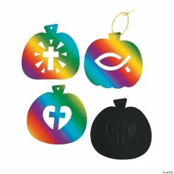 Promo ✔️ Christian Pumpkin Magic Color Scratch Ornaments with Cutout - 24 Pc. 🌟