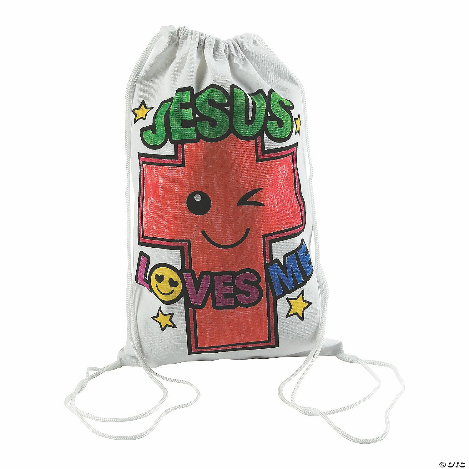 Hot Sale π Color Your Own Medium Jesus Loves Me Drawstring Bags - 12 Pc. π - Image 2