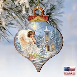 Outlet π₯° Designocracy Angel at the Chapel Wooden Ornaments Set of 2 by Gelsinger Nativity Holiday Decor π