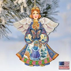 Flash Sale 🧨 Designocracy Butterfly Spring Angel Wooden Ornaments Set of 2 Easter Spring Decor 🎉