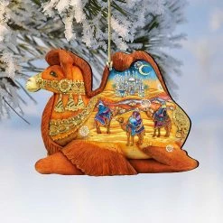 Flash Sale 🛒 Designocracy Camel Three Kings Nativity Wooden Ornaments Set of 2 Nativity Holiday Decor 🌟