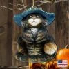 Best Pirce 🛒 Designocracy Cat in Hat Wooden Ornaments Set of 2 👪 Thanksgiving 🦇 Halloween Decor 🔔