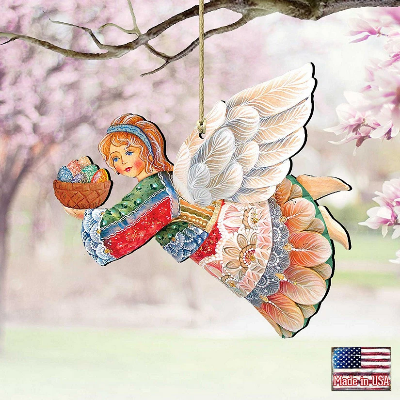 Budget ๐ฅ Designocracy Flying Easter Angel Wooden Ornaments Set of 2 Easter Spring Decor ๐