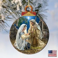 Coupon ⭐ Designocracy Glory to God Ball Wooden Ornaments Set of 2 by Gelsinger Nativity Holiday Decor 💯