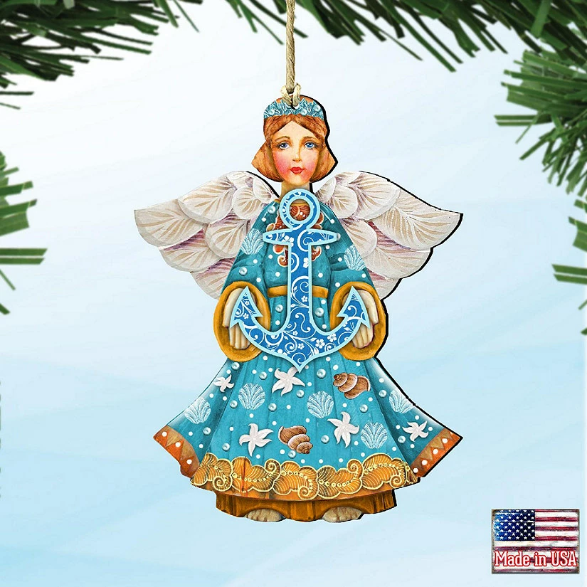 Best Pirce ๐ Designocracy Guardian of The Sea Angel Wooden Ornaments Set of 2 Coastal Holiday Decor โค๏ธ