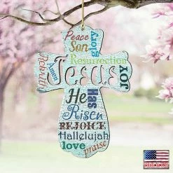 Promo 🔔 Designocracy Jesus Cross Wooden Ornaments Set of 2 Easter Spring Decor ✨