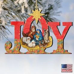 Outlet ๐ฅ Designocracy Joy Nativity Wooden Ornaments Set of 2 Nativity Holiday Decor โค๏ธ
