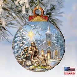 Cheapest 🛒 Designocracy Nativity at The Chapel Wooden Ornaments Set of 2 by Gelsinger Nativity Holiday Decor 💯