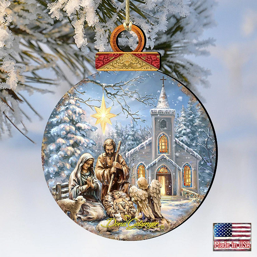 Cheapest 🛒 Designocracy Nativity at The Chapel Wooden Ornaments Set of 2 by Gelsinger Nativity Holiday Decor 💯