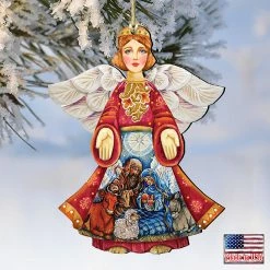 Deals ✔️ Designocracy Nativity 🎁 Christmas Angel Wooden Ornaments Set of 2 Nativity Holiday Decor 🤩