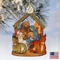 Outlet ๐ Designocracy Nativity ๐ Christmas Wooden Ornaments Set of 2 Nativity Holiday Decor โค๏ธ