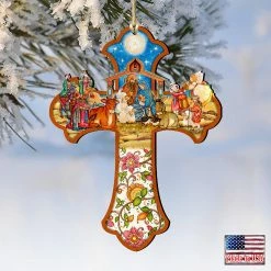 Best deal ✔️ Designocracy Nativity Cross Wooden Ornaments Set of 2 Nativity Holiday Decor 💯