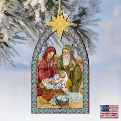 Deals ⭐ Designocracy Nativity Manger Star Wooden Ornaments Set of 2 Nativity Holiday Decor ✨