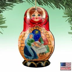Best Sale 🔔 Designocracy Nativity Nesting Doll Wooden Ornaments Set of 2 ❄ Christmas Decor 🌟