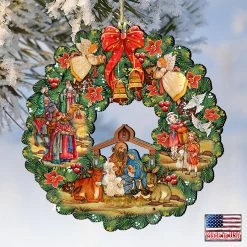 Best reviews of ✨ Designocracy Nativity Wreath Wooden Ornaments Set of 2 Nativity Holiday Decor 🌟