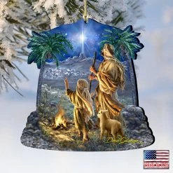 Outlet ✔️ Designocracy Shepherds Keeping ⌚ Watch Wooden Ornaments Set of 2 by Gelsinger Nativity Holiday Decor 😍