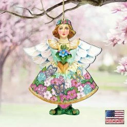Discount 🛒 Designocracy Spring Angel Wooden Ornaments Set of 2 Easter Spring Decor 👏