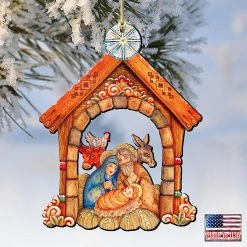 Buy 😍 Designocracy Village Nativity ❄ Christmas Wooden Ornaments Set of 2 Nativity Holiday Decor 😉