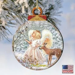 Promo β Designocracy Woodland Angel Deer Wooden Ornaments of 2 by Gelsinger Nativity Holiday Decor β¨