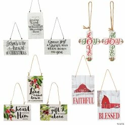 Wholesale ๐งจ Faith Rustic Wood ๐ Christmas Ornament Assortment Gift Kit - 48 Pc. ๐