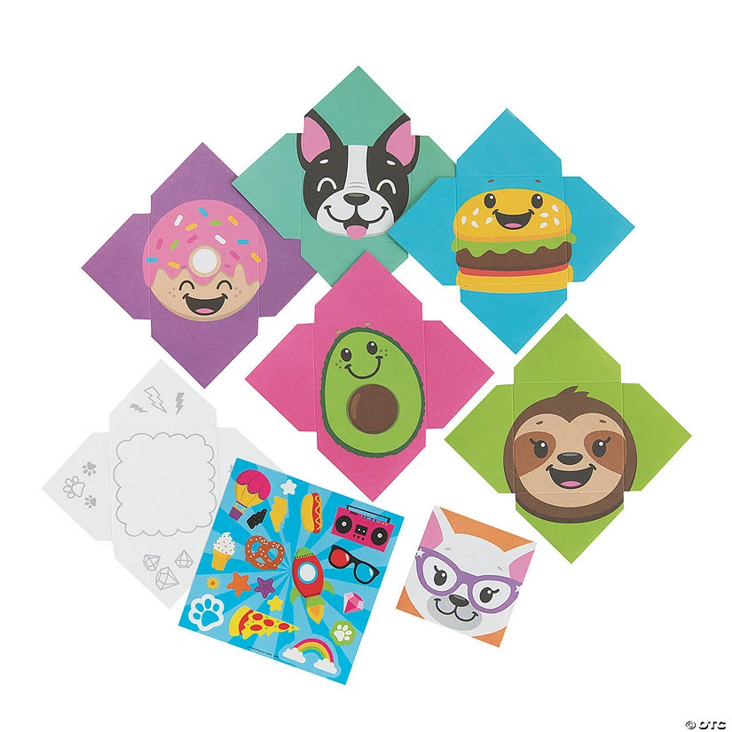 Wholesale π Fold and Seal Cartoon Animal and Food Note Cards - 36 Pc. π
