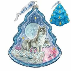 Wholesale ๐ฅ G. Debrekht Howling at The Moon Wolves Glass Ornament Wildlife Holiday Decor โ