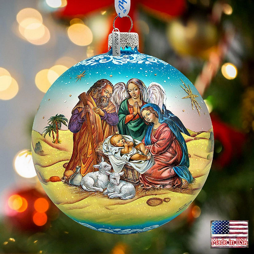 Budget 😉 G. Debrekht Nativity Ball in Blue Glass Ornament Limited Edition Nativity Holiday Decor ✨