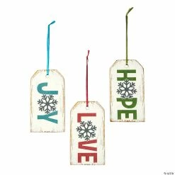 New 🛒 Hope Love & Joy Rectangle Wood 🎄 Christmas Ornaments - 12 Pc. ❤️