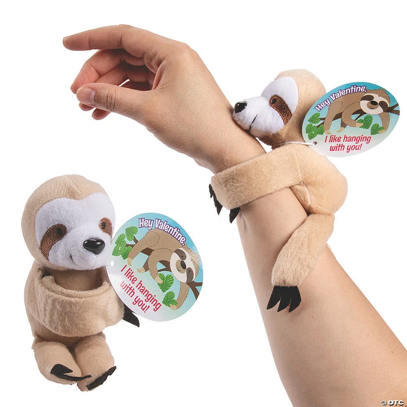 Flash Sale 𧨠Hugging Stuffed Sloth Bracelet Valentine Exchanges with Card for 12 π
