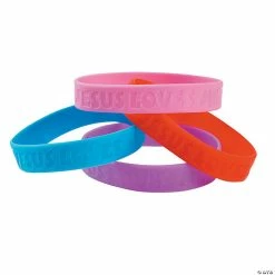 Buy 😀 Jesus Loves Me Rubber Bracelets - 24 Pc. 🤩