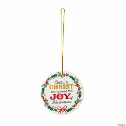 Wholesale ๐ Joy of Christ Holly Wreath Ceramic ๐ Christmas Ornaments - 12 Pc. ๐